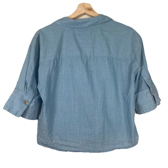 J.Crew Cropped Blue Button-Up Shirt in Washed Voile Size 8 Preppy Lightweight - Picture 5 of 6